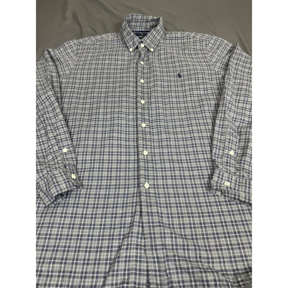 Ralph Lauren Classic Fit Plaid Button Down Shirt Mens Blue Grey Long Sleeve - Picture 11 of 16